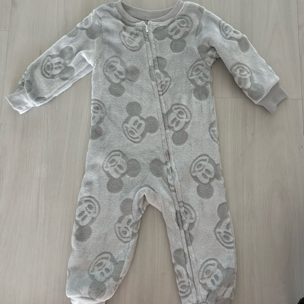 2T one piece, gray zip up jumper, soft velvet velour. Day or night wear Mickey